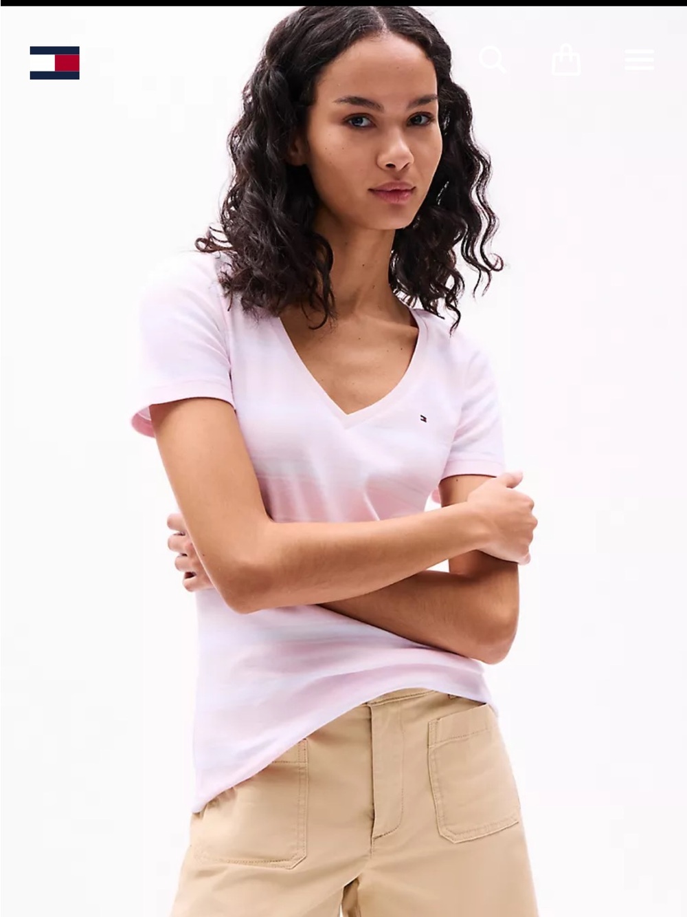Tommy Hilfiger Pale Pink V-Neck Cotton Tee